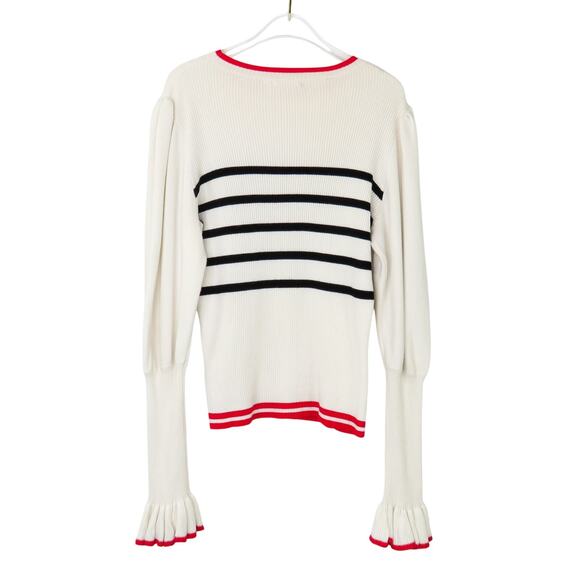 Embossed Cream Striped Sweater Classic Knit Medium Preppy - Picture 3 of 6